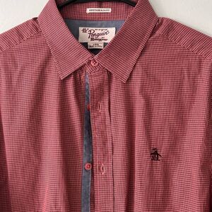 Original Penguin Heritage Slim Fit Shirt Red Gingham Long Sleeve Mens Large